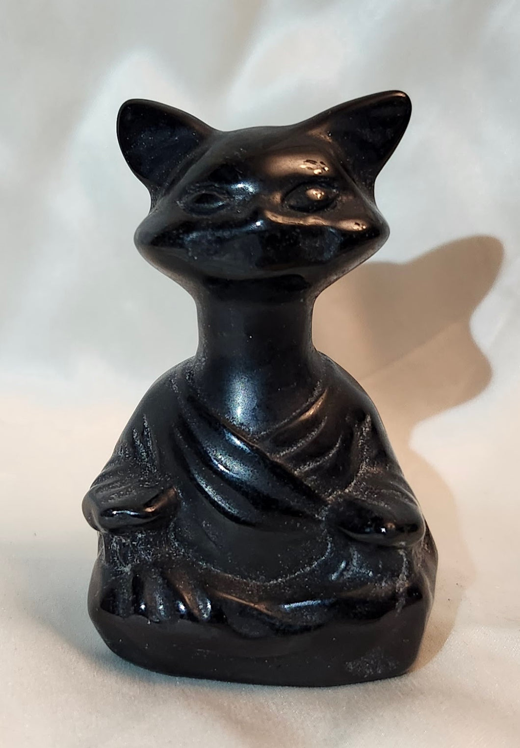 Black Obsidian Yoga Cat Carving