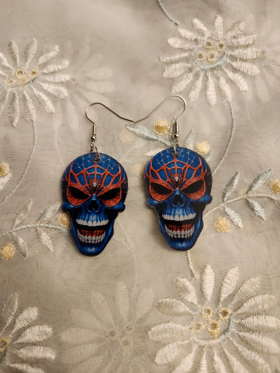 Spider Web Skull Earrings