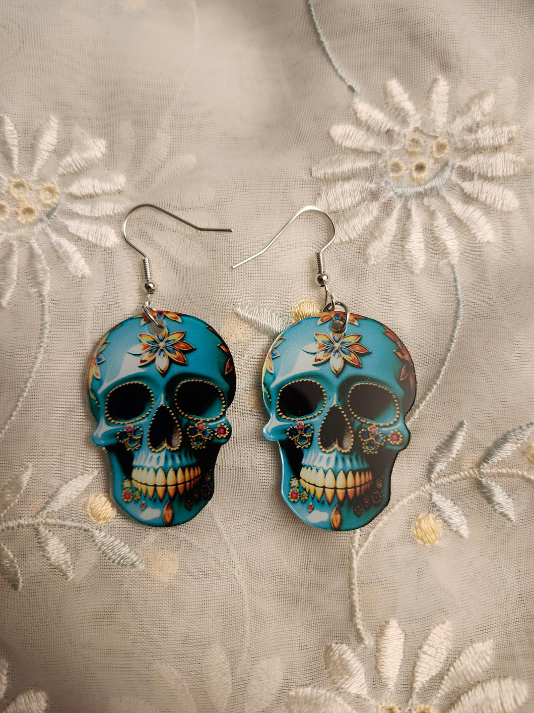 Light Blue Skull Earrings