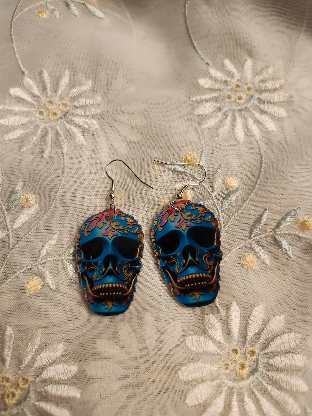 Stylish Blue Skull Earrings