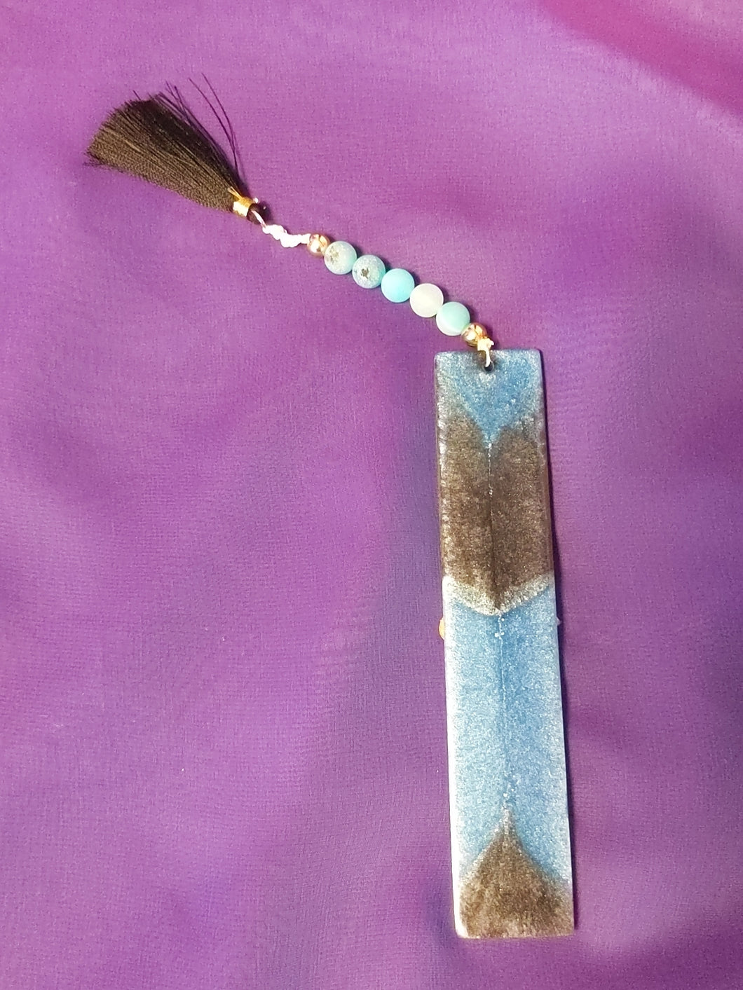 Resin Book Mark with Crystal Charm - Blue Druzy Agate