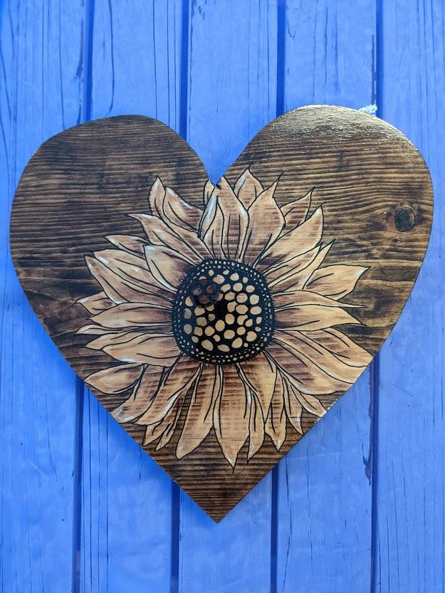 Sunflower Stained Wooden Wall Art Heart