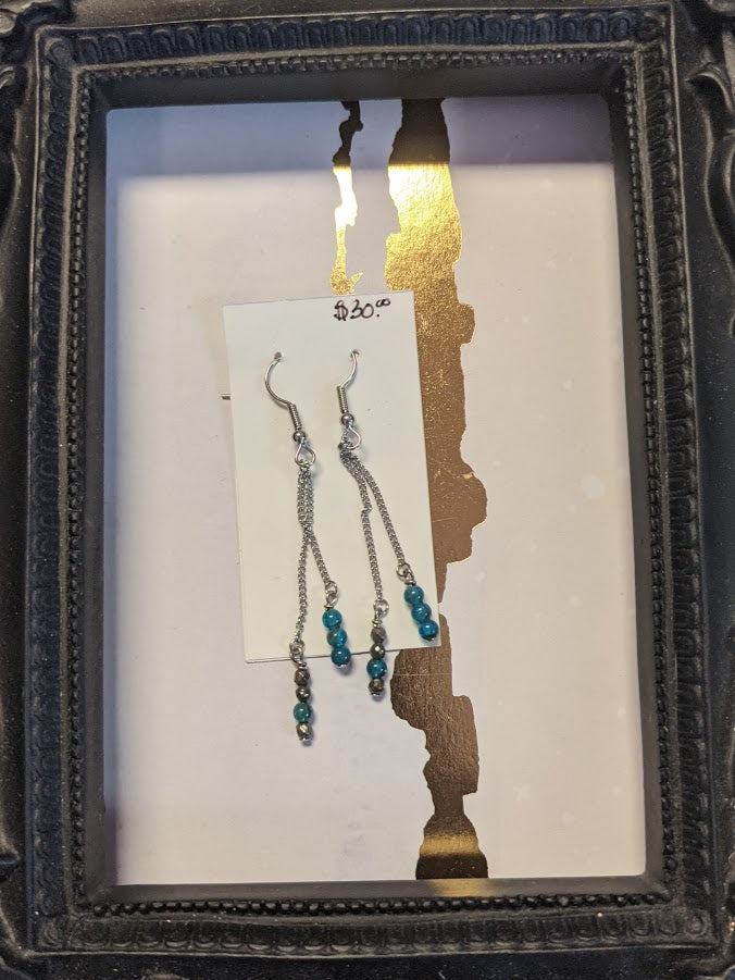 Pyrite & Blue Apatite Earrings